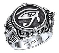 FaithHeart Anillo Personalizado Egipto Amuleto de Protección Buena Suerte Joyería Antigua Vintage Anillo Plateado con Ojo de Horus Talla 14 Acero Inoxidable 316L