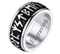 FaithHeart Anillo Personalizado Nórdico Hombre Anillo Giratorio Banda Ancha Anillo Gótico Runas Acero Inoxidable 316L Talla 14 Joyería Amuleto Protección Anillo Rotativo Ansiedad