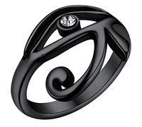 FaithHeart Anillo Religioso Antigua Egipcia Ojo de Horus para Mujeres Anillo Simple Negro de Banda Fina Joyería Moderna Acero Inoxidable 316L para Dedos Talla 10
