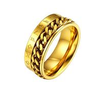 FaithHeart Anillo Runas Hombre Anillo Vikingo Giratorio Acero Inoxidable 316L Anillo Dorado Nórdica Germánica Talla 9 Joyería Vintage Amuleto Protección Odin Guerreros