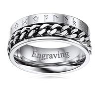 FaithHeart Anillo Runas Vikingas Giratorio Personalizado Acero Inoxidable 316 Hombre Ancho Futhark Cadena Cubana Joyería Nórdica Amuleto Protección Talla 7