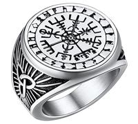 FaithHeart Anillo Vegvisir Runas Hombre Acero Inoxidable 316L Anillo Ancho Nórdica Germánica Talla 9 Joyería Vintage Amuleto Protección Odin Guerreros