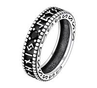 FaithHeart Anillo Vikingo Hombre Runas Plata de Ley 925 con Piedra Negra