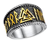 FaithHeart Anillo Vikingo Valknut Runas Hombre Anillo Oro 18K Banda Ancha Anillo Gótico Acero Inoxidable 316L Talla 14 Joyería Amuleto Protección Padre