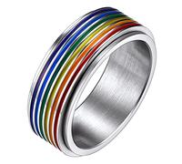 FaithHeart Anillos para ansiedad LGBT Pride Rainbow de acero inoxidable/chapado en oro de 18 quilates, joyería Love is Love para hombres y mujeres, personalizables, Acero inoxidable, Sin gemas.