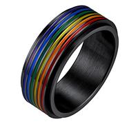 FaithHeart Anillos para ansiedad LGBT Pride Rainbow de acero inoxidable/chapado en oro de 18 quilates, joyería Love is Love para hombres y mujeres, personalizables, Acero inoxidable, Sin gemas.