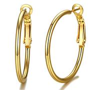 FaithHeart Aros Finos Medianos Acero Inoxidable 316L Mujeres 40MM Pendientes Clip Orejas Madre 2mm Tubos Finos Aretes Simples Minimalistas