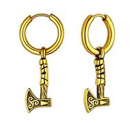 FaithHeart Aros Pendientes Vikingos Hombres Hacha Arma de Protección Acero Inoxidable 316L Pendientes Aros Colgantes Oro 18K Joyería Vikinga Hijo