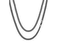 FaithHeart Cadena Negra Hombre Acero Inoxidable 316L Collar Cubano Cadena Gruesa 6mm de Eslabones Cubados Fuertes 65cm