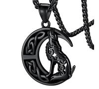 FaithHeart Colgante Acero Lobo Celta Luna Creciente Collar Vikingo Lobo Nórdico Acero Inoxidable 316L Hombre Padre Regalo Reyes