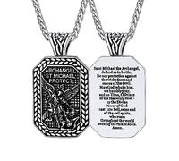 FaithHeart Colgante Chapa Militar San Miguel Arcángel Collar Cristiano Amuleto Acero Inoxidable 316L Hombre Joyería Católica Regalo Rezo