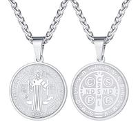 FaithHeart Colgante Hombre San Benedicto de Nursia Collar Catolico Acero Inoxidable 316L Joyería Religiosa Talismán Familias Padres Hijos Amigos