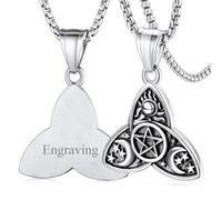 FaithHeart Colgante Personalizado Triple Luna Diosa Collar Triqueta Celta Pentáculo Acero Inoxidable 316L Hombre Joyería Wicca Talismán Protección Nombres Textos
