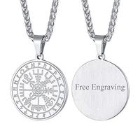 FaithHeart Colgante Vegvisir Personalizado Vikingo Hombre Collar Nórdico Acero Inoxidable 316L de Nombres Grabados Amuleto Germánico de Novios