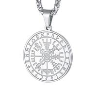 FaithHeart Colgante Vikingo Hombre Vegvisir Acero Inoxidable 316L Aegishjalmur Brújula Compás Letra Rúnica joyería para hombre vikingos medalla Amuleto Nórdico