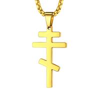 FaithHeart Collar Dorado Cruz Lisa Ortodoxa Rusia Acero Inoxidable 316L Colgante Religioso Oro 18K Rosario Joyería Espiritual