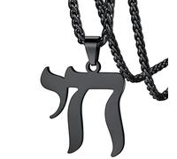 FaithHeart Collar Hebreo Chai de Vida Cadena Negra Acero Inoxidable 316L Hombre Mujer Joyería Judía Amuleto para Familias Colgante Israel Talismán de Protección Regalo Cumpleaños