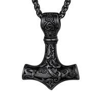 FaithHeart Collar Martillo Vikingo Negro Hombre Acero Inoxidable 316L Joyería Germánica Noruega Amuleto Protección Odin Nórdico Guerrero