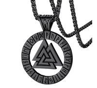 FaithHeart - Collar nórdico de Vikingos para hombre, colgante de martillo de Thor Majonir, rúnico/celta, Dios Odin de acero inoxidable/oro/negro con cadena de 55+5 cm, joyería de la suerte para