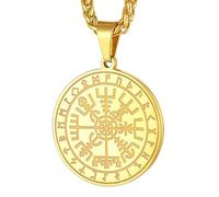 FaithHeart - Collar nórdico de Vikingos para hombre, colgante de martillo de Thor Majonir, rúnico/celta, Dios Odin de acero inoxidable/oro/negro con cadena de 55+5 cm, joyería de la suerte para
