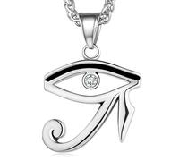 FaithHeart Collar Ojo de Horus Acero Inoxidable 316L de Hombre Joyería de Cultura Egipcia Piedra Brillante Zirconia Cúbica Colgante Hueco Simple de Amigos