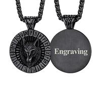FaithHeart Collar Personalizado Cabeza Lobo con Letra Runa Collar Vikingo Hombre Acero Inoxidable 316L Animal Nórdico Medalla Vikinga Amuleto Familias