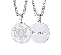 FaithHeart Collar Personalizado Cubo Metatrón Angel Judío Medalla Arcángel Metatron Textos Grabados Joyería Religiosa para Hombres Mujeres Acero Inoxidable 316L Geometría Sagrada