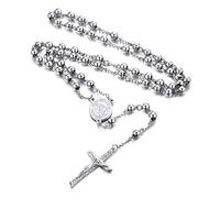 FaithHeart Collar Rosario Acero Inoxidable 316L Hombre Mujer Colgante Crucifijo Medalla San Miguel Arcangel Rosarios catolicos Religiosos
