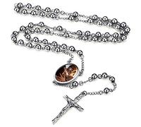 FaithHeart Collar Rosario Hombre Mujer Acero Inoxidable 316L Medalla San Miguel/Benito/Cristóbal/María con Cruz Jesucristo Joyería Religiosa para Rezo
