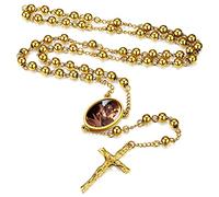 FaithHeart Collar Rosario Hombre Mujer Acero Inoxidable 316L Medalla San Miguel/Benito/Cristóbal/María con Cruz Jesucristo Joyería Religiosa para Rezo