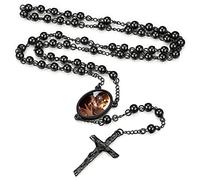 FaithHeart Collar Rosario Hombre Mujer Acero Inoxidable 316L Medalla San Miguel/Benito/Cristóbal/María con Cruz Jesucristo Joyería Religiosa para Rezo
