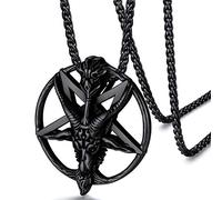 FaithHeart Collar Satan Cabeza de Cabra Colgante Satan Pentagrama Invertida Acero Inoxidable 316L Regalo Halloween Joven