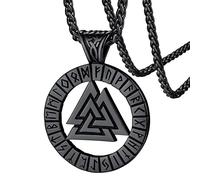 FaithHeart Collar Valknut Vikingo Acero Inoxidable 316L Hombre Colgante Redondo Letras Runas Nudo Celta Regalo para Reyes Talismán para Hijos