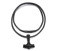 FaithHeart Collar Vikingo Acero Inoxidable 316L Hombre Collar Negro Cuero Colgante Arma Odin Martillo Mjolnir Regalo Papa Primerizo Futuro