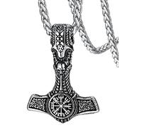 FaithHeart Collar Vikingo Vegvisir Compás Amuleto Colgante Mjolnir Martillo Acero Inoxidable 316L Hombre Joyería Vikinga Noruega Edad Media