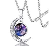 FaithHeart Géminis Collar para Mujer Sol y Luna Plateado Regalo Cumpleaños Doce Constelaciones Joyerías Preciosas para Madres Hijas Luz Fluorescente Acero Inoixdable 316L