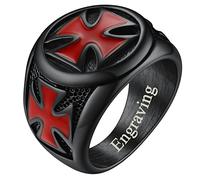 FaithHeart Joyería Cristiana de Amuleto Anillo Cruz Sello Redondo para Hombres Anillo Negro Personalizado Caballeros Templarios Edad Media Salomón Talla 14 Material Dudadero Acero Inoxidable 316L