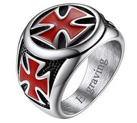 FaithHeart Joyería Cristiana de Amuleto Anillo Personalizado Cruz Escudo para Hombres Anillo Plateado Caballeros Templarios Edad Media Salomón Talla 14 Acero Inoxidable 316L Sello Redondo
