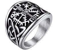 FaithHeart Joyerías Espirituales de Protección Anillo Hombre Vegvisir Compás Germánico Anillos Punk Plateado para Novios Material Dudadero Acero Inoxidable 316L Anillos Anchos Talla 10 para Amigos