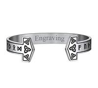 FaithHeart Martillo Vikingo Pulsera Vikinga Personalizada Hombre Acero Inoxidable 316L Brazalete Punk Banda Ancha Letras Runas Joyería Vikinga Nórdica Talismán Padre Amigo