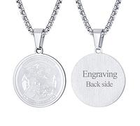 FaithHeart Medalla Grabada San Miguel Arcángel Acero Inoxidable 316L Hombre Joyería Protecdora Católica Amuleto Familia Collar Cristiano Nombres Personalizados