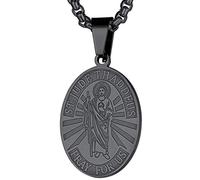 FaithHeart Medalla Ovalada Cristiana Collar San Judas Tadeo Hombre Acero Inoxidable 316L Cadena Negro Joyería Católica Regalo Cumpleaños Navidad Año Nuevo Fiestas