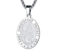 FaithHeart Medalla San Cristóbal Colgante Plateado Cristiano Acero Inoxidable 316L Hombre Joyería Católica Regalo Viajeros