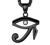 FaithHeart Ojo de Horus Negro Acero Inoxidable 316L Colgante Espiritual de Proteción para Hombres Joyería Egipta de Regalo para Familia Amigo Novio Cristal Brillo