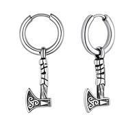 FaithHeart - Pendiente para hombre y mujer, diseño de aro con martillo de Thor Majonir, diseño gótico Hip Hop Punk Biker para mujer y hombre (caja de regalo)