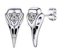 FaithHeart Pendientes Calavera Cuervo Piercing Nudo Celta Pendientes Vikingos Hombres Acero Inoxidable 316L Cabeza Pájaro Odín Animal Joyerías Punk de Orejas Stud