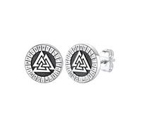 FaithHeart Pendientes de tuerca nórdicos vikingos para hombres y mujeres, de acero inoxidable, brújula, nudo celta, cabeza de lobo con delicado embalaje de regalo, Acero inoxidable, Sin gemas.