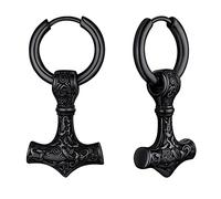 FaithHeart Pendientes Hombre Martillo Vikingo Pendientes Hombre Acero Inoxidable 316L Aros Pequeños Negros Mjolnir Joyería Hip Hop Regalo Rockero