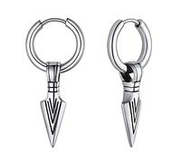 FaithHeart Pendientes Hombre Punta Flecha Acero Inoxidable 316L Pendientes Aros Colgante Aretes Hipoalergénicos Vikingos Nórdicos