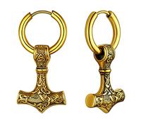 FaithHeart Pendientes Vikingo Mjolnir Hombre Vikingos Acero Inoxidable 316L Martillo Vikingo Aros Colgantes Oro 18K Joyería Nórdica Protección